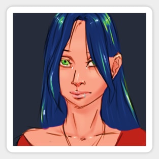 Blue Hair Glowing Green Eyes Eerie Looking Girl With Piercing Halloween Design Magnet